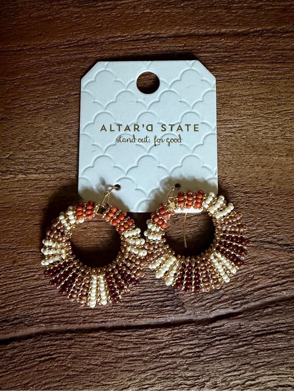 Altar'd State Multitone Beaded Hoop Earrings - Cream, Coral & Brown